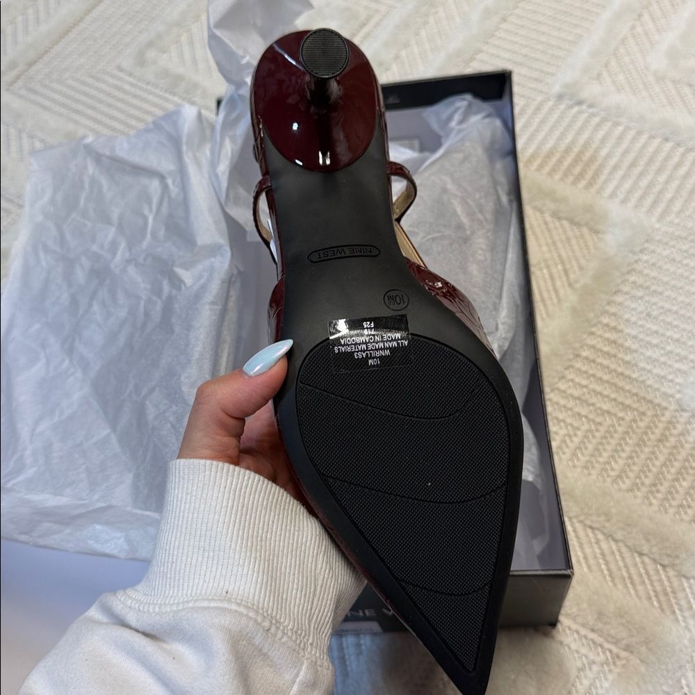 Nine West - Rhonda Kitten Heel Slingback Pumps - Dark Red - Picture 2 of 6